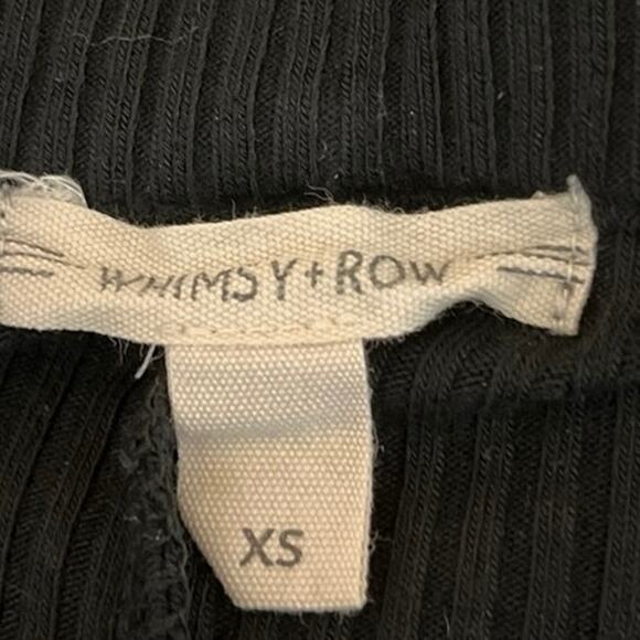 Whimsy + Row Black V Nek Ribbed Knit Collared Long Sleeve Button Up Top Size XS - Picture 3 of 4